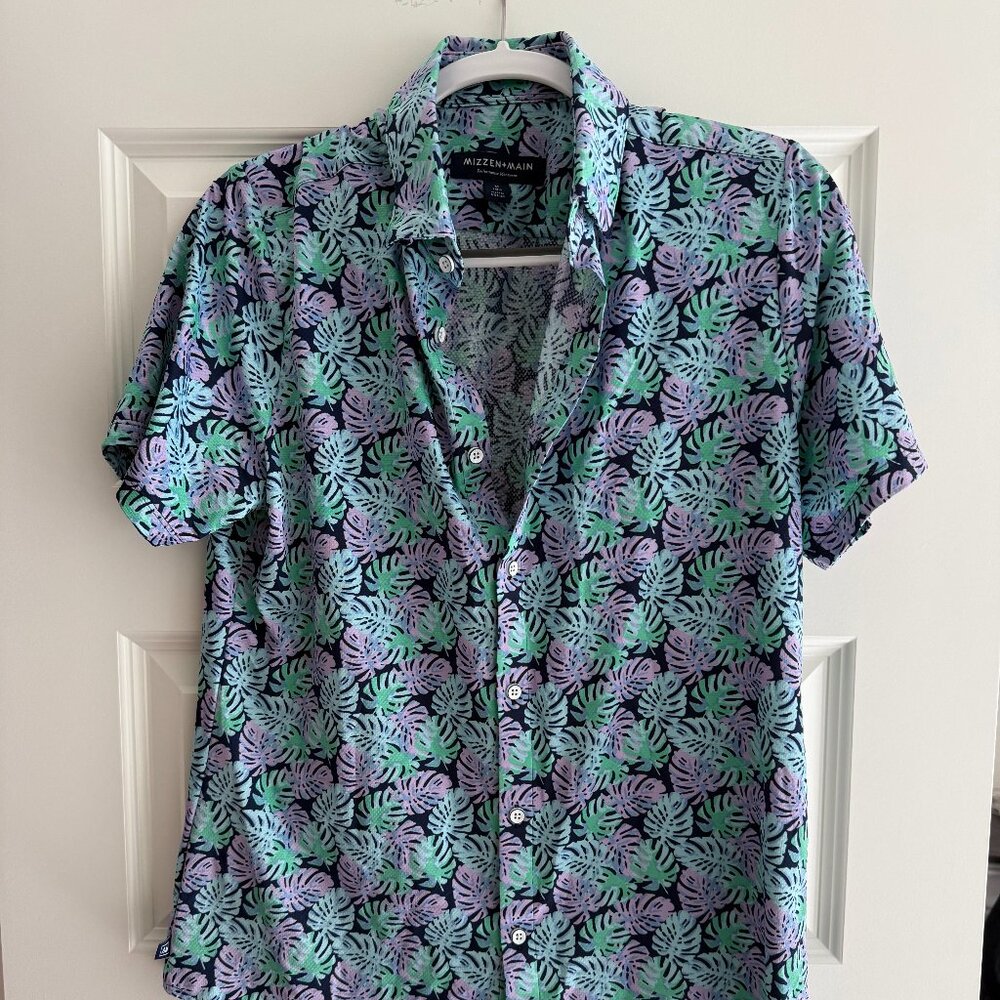 Mizzen+Main Halyard Short Sleeve Palm Leaf Print - Medium, Classic No Tuck